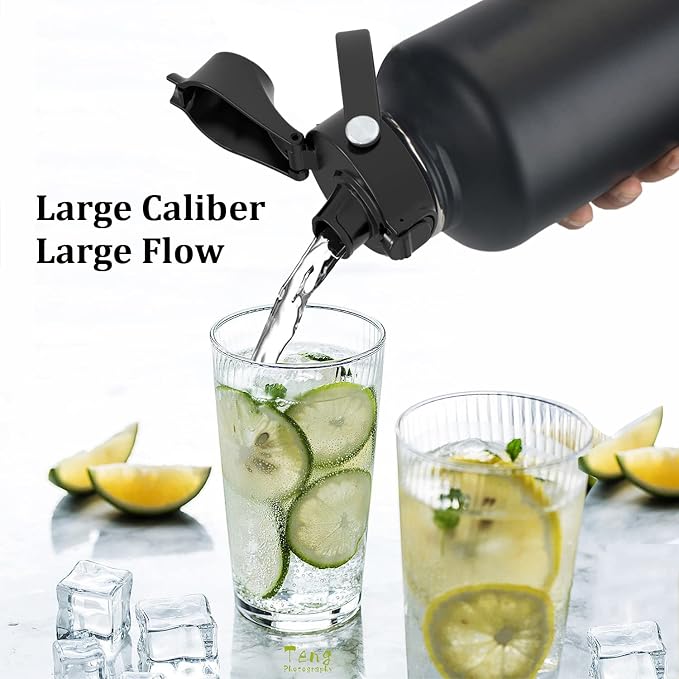 Water Bottle Insulated 32oz 40oz 64oz 128oz Straw Lid Spout Lid & 3 Lids - Image 6