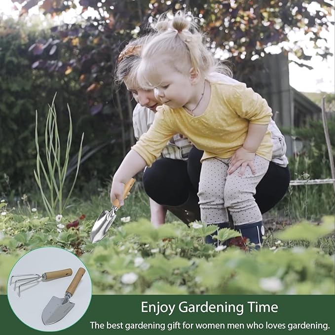 Garden Tool Set, 2 Pieces Stainless Steel Heavy Duty Garden Tools, Gardening Kit with Wooden Handle Garden Hand Tools, Durable Garden Tools for Gardening, Gardening Gifts for Women Men