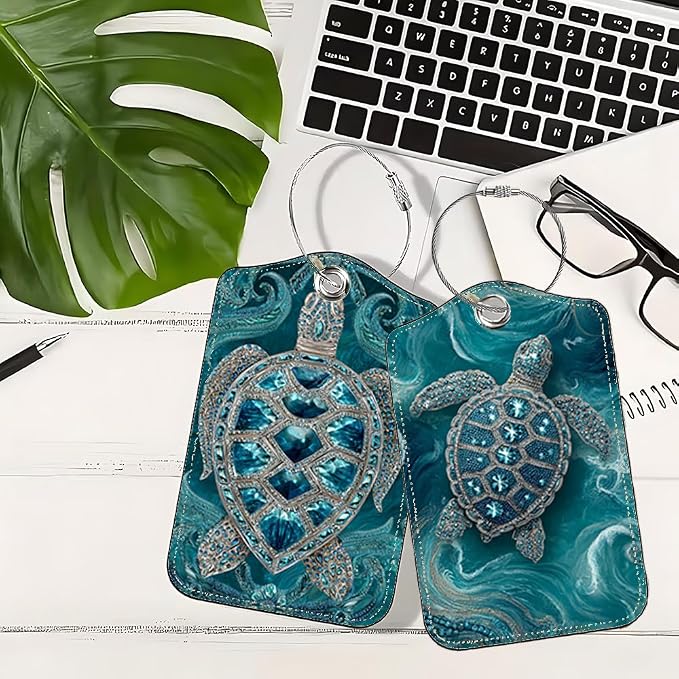 2 Pack Sea Turtle Luggage Tags for Suitcases, Teal Ocean Life ID Tags - Image 5
