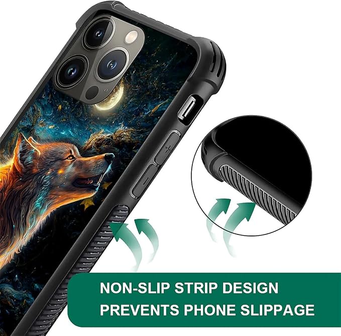 for iPhone 13 Pro Case, Star Cave Hungry Wolf Pattern Graphic Design Girl Boy - Image 4