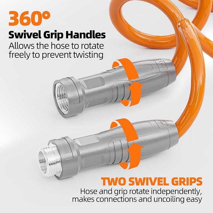 3/8” Lightweight Coil Garden Hose 50 FT, EVA Retractable Curly Water Pipe with 6-Pattern Spray Nozzle for Boat, Greenhouse, Yard, Patio (Orange)