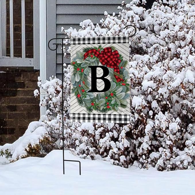 Briarwood Lane Winter Wreath Monogram Letter B Garden Flag