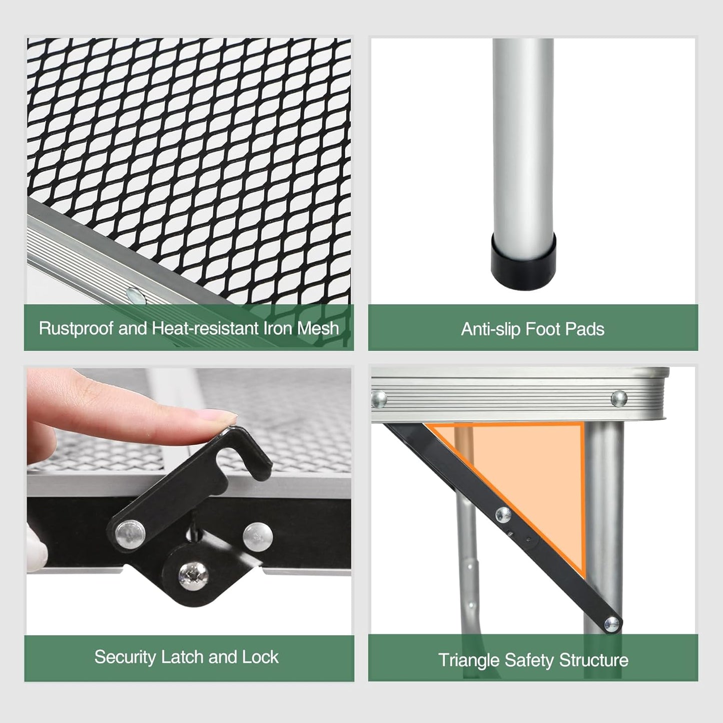 RedSwing Portable Grill Table for Outside, Aluminum Folding Grill Stand Table for Outdoor Camping Picnic BBQ, Lightweight Adjustable Height, 36"x24"x15"/28" Sliver