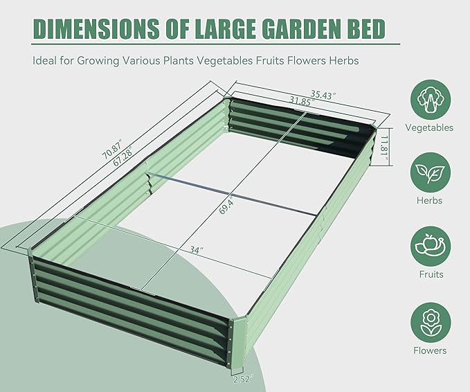 Domi Galvanized Raised Garden Bed, Outdoor Planter Garden Boxes Large Metal Planter Box for Gardening Vegetables Fruits Flowers, Green (6x3x1ft)