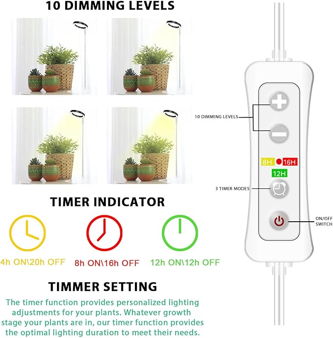 yadoker Plant Grow Light, LED Growing Light Full Spectrum for Indoor Plants,Height Adjustable, Automatic Timer, 5V Low Safe Voltage,Idea for Small Plant Ligh