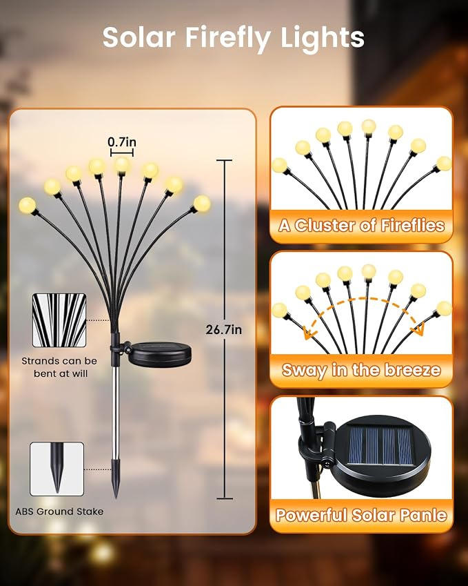 OZS 4 Pack Total 32 LED Solar Garden Lights Fairy Outdoor - Image 5