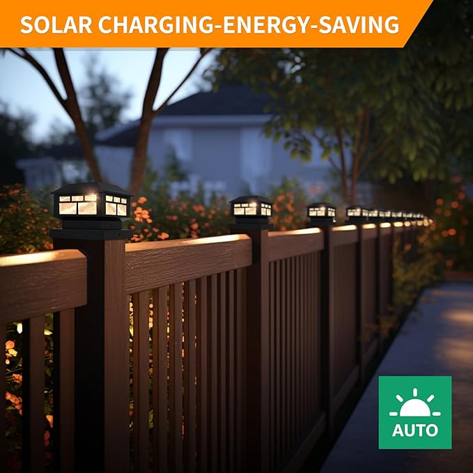 Solar Lights Outdoor, 20LM Fence Lights, Waterproof, 2 Light Modes, Fit 3.5x3.5in & 4x4in Wooden Posts, Solar Power Deck Lights for Garden Deck Patio Decoration (Black 8Pack)