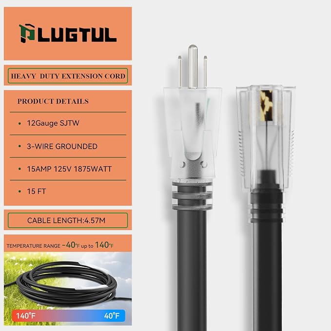 PLUGTUL Outdoor Extension Cord 15FT, 12 Gauge Extension Cord - Image 3