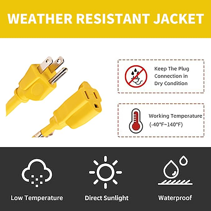 Indoor Outdoor Extension Cord Weatherproof, UL Certified, 14 Gauge 6FT Yellow 3 - Image 6