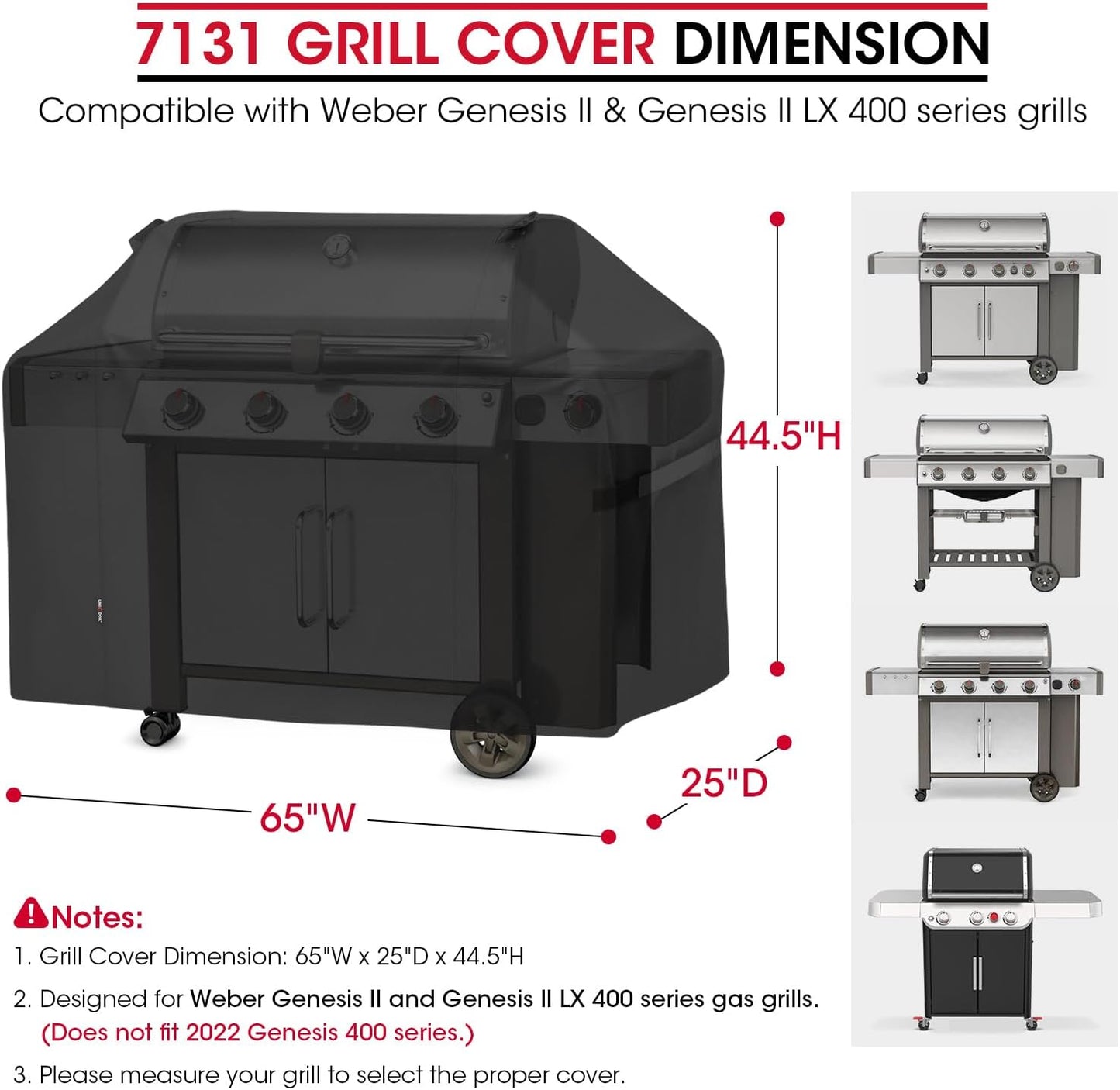 Unicook 65 Inch Grill Cover for Weber Genesis II 400 Series, 4 Burner BBQ Cover for Outdoor Grill, Heavy Duty Waterproof Fade Resistant, Compared to Weber 7131