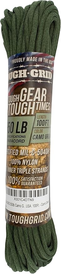 TOUGH-GRID 550 Paracord, Type III Mil-Spec Nylon Rope - 100 Ft Camo Green - Image 3
