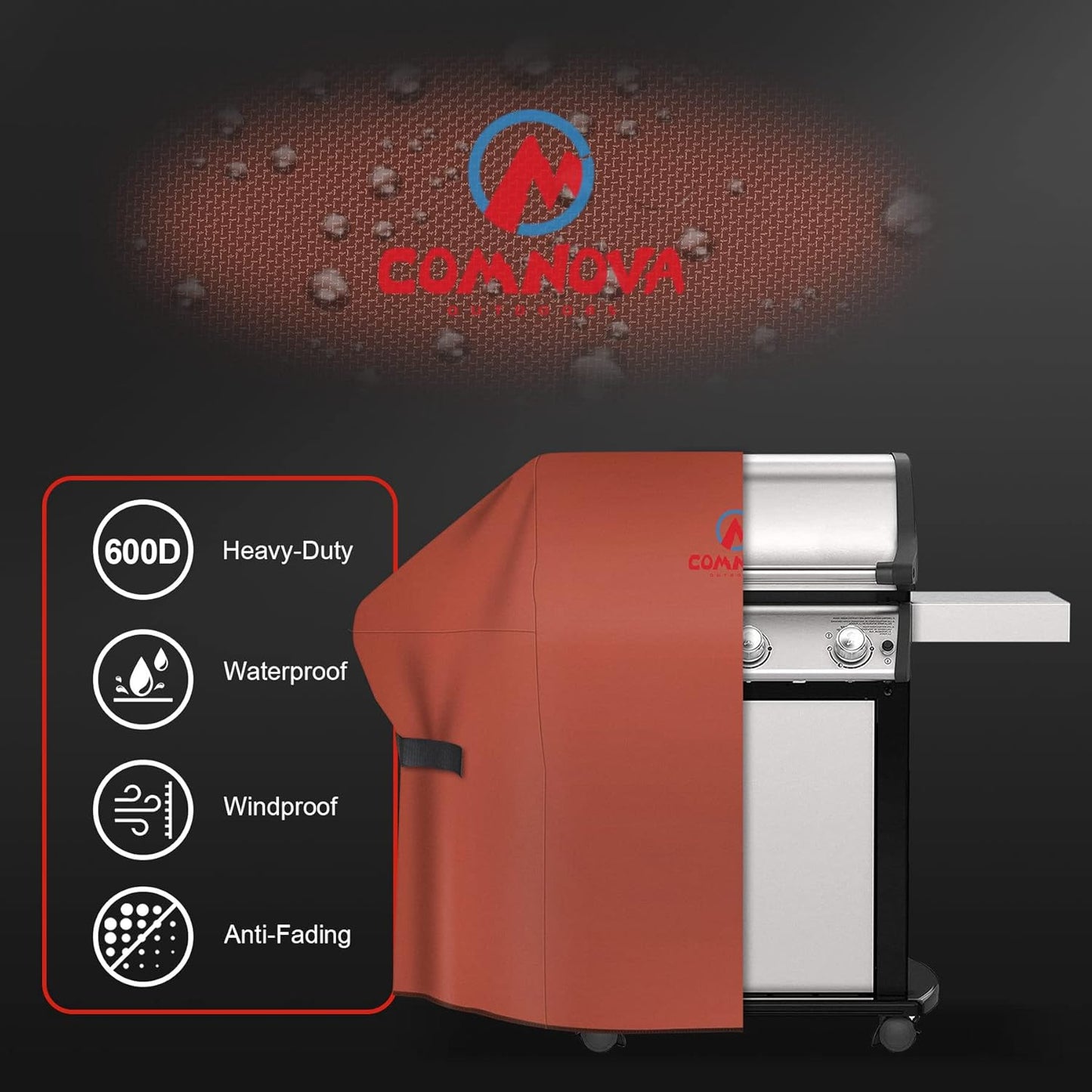 Comnova Grill Cover 58 Inch - 600D BBQ Cover for Outdoor Grill Heavy Duty and Waterproof, 58 Inch Barbecue Gas Grill Covers for Weber, Char-Broil, Nexgrill, Monument, Dyna-glo, Brinkmann and More