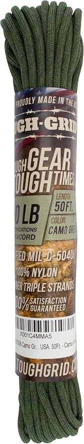 TOUGH-GRID 550 Paracord, Type III Mil-Spec Nylon Rope - 50 Ft Camo Green - Image 3