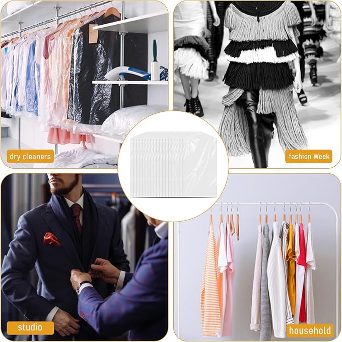 20 Pack Plastic Garment Bags Clear Dress Covers - Image 7