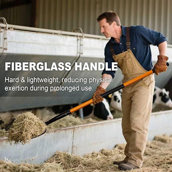 5 Tine Pitchfork for Gardening, Heavy Duty Pitchfork with Fiberglass Handle, Garden Fork for Mulching, 58 Inches