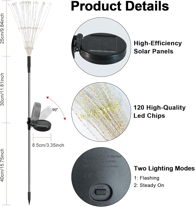 Solar Garden Lights Outdoor, 4 Pack 120 LED Twinkling Firework Lights Decorative - Image 7
