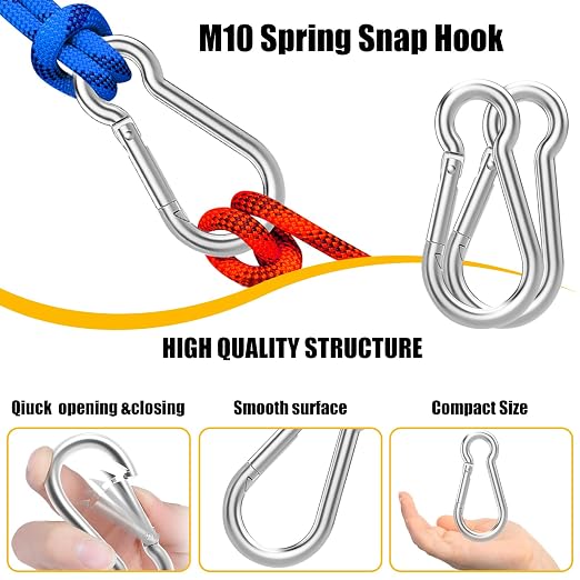 EPHECH 30PCS 4" Heavy Duty Spring Snap Hook, M10 3/8" Galvanized Steel - Image 3