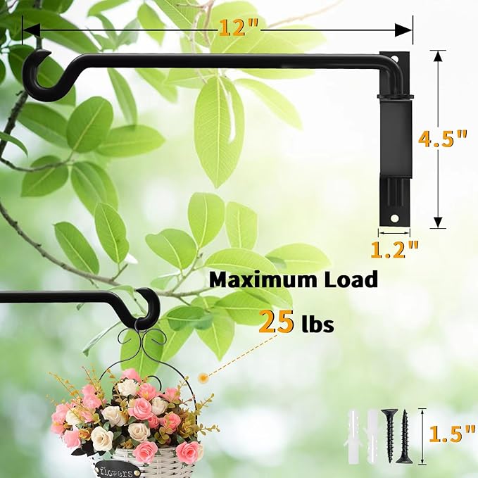 Plant Hanger,Swivel Plant Hanger,Hanging Plant Hooks,Plant Hangers Outdoor,Plant Hanger Indoor,Plant Hanger Bracket,Plant Hooks,Plant Wall Hanger,Rotatable Design,12 Inch 2 Pack