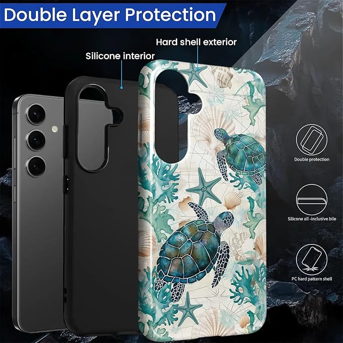 for Samsung Galaxy S23 FE Case, HL2 Ocean Sea Turtle Nautical Map Hybrid 2 - Image 2