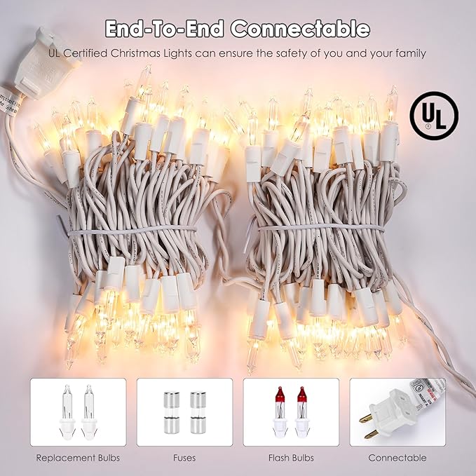 Meteds Christmas Lights 100 Count Clear White Wire UL Certified Connectable - Image 3