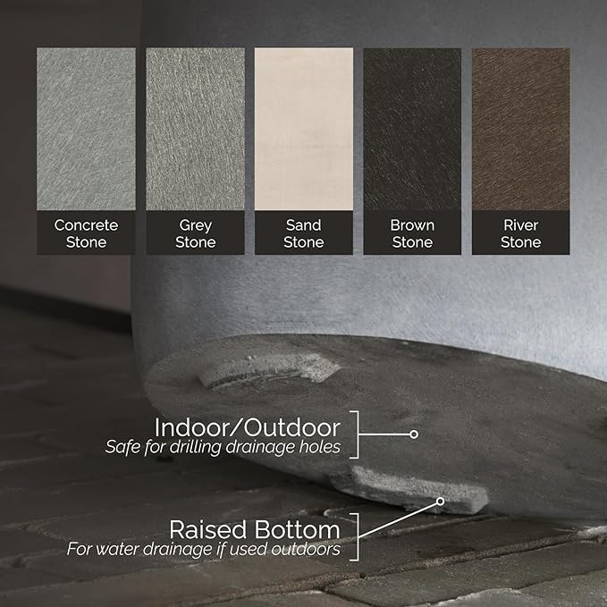 Mondo Large Planter – Concrete Stone Finish – Fiberglass Indoor/Outdoor and Weather-Resistant Round Planter (26" D x 24.6" H Exterior, 24.6" D x 24" H Interior)