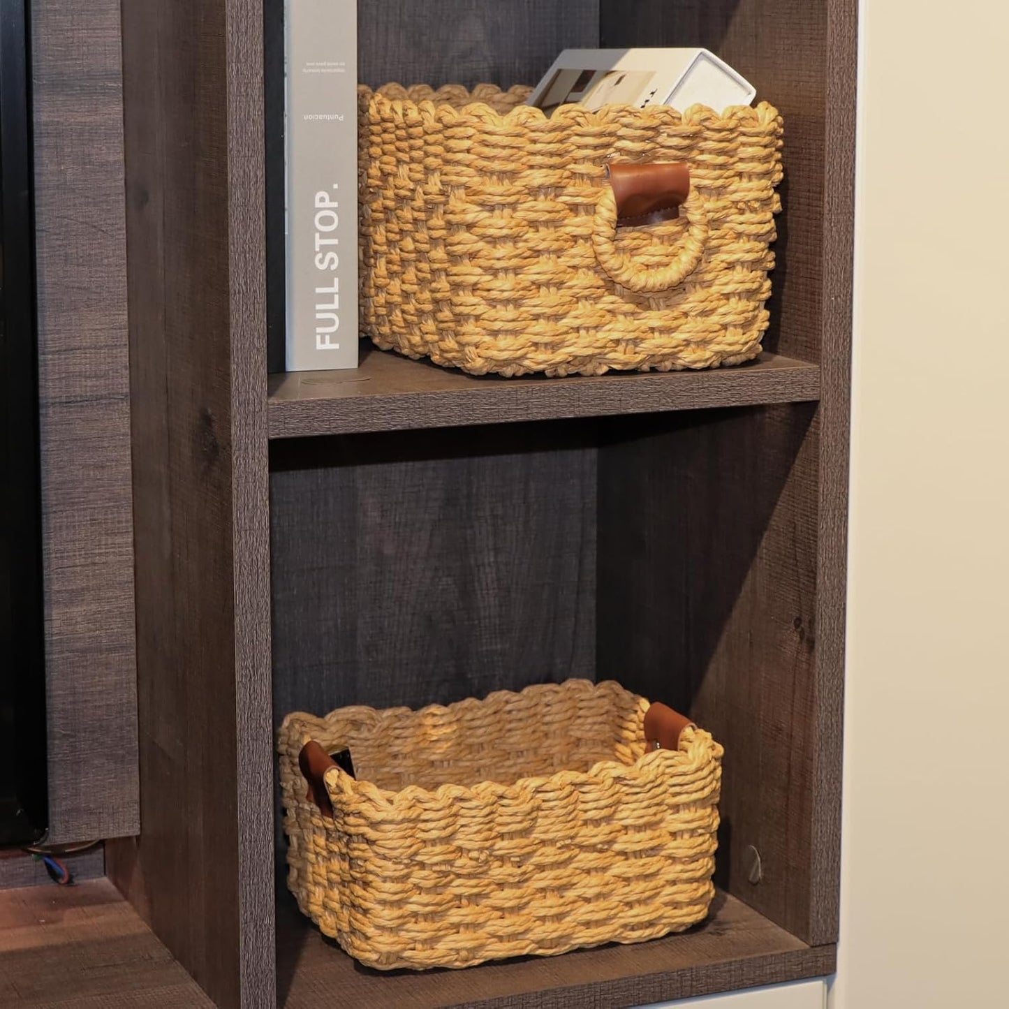 Small Paper rope baskets for Organizing,Cute woven storage Little basket for Home，Shelves, Bathroom,Decorative basket,Set of 3 (Desert color)