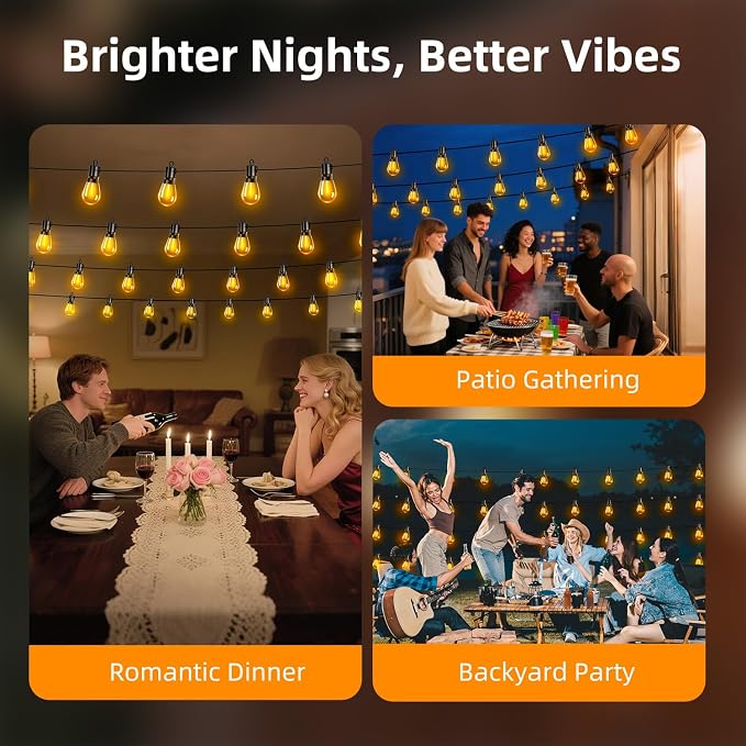 Outdoor Patio String Lights 50ft: S14 LED Shatterproof Bulbs 3 Modes Button - Image 5