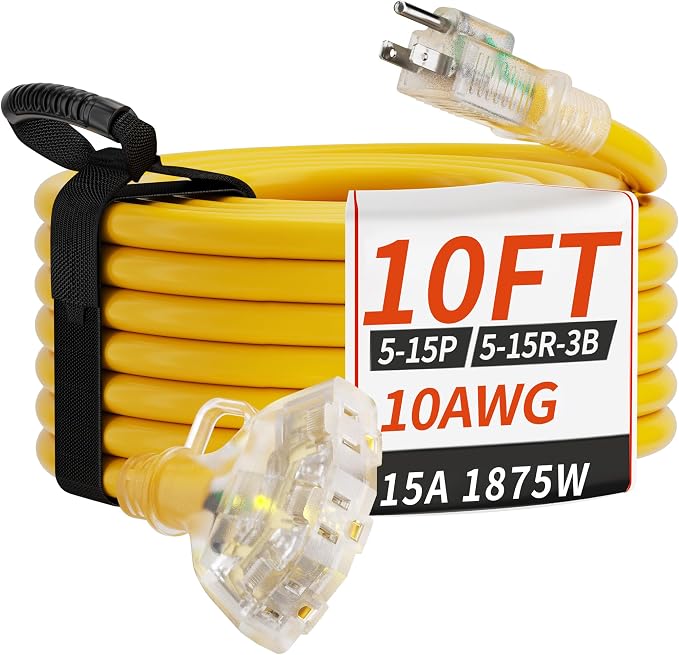 PlugSaf 10 FT 10 Gauge Outdoor Extension Cord by PlugSaf
