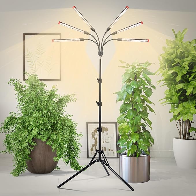 6-Head Grow Lights for Indoor Plants with Stand 54W, LED Plant Grow Light for Tall Houseplants, Bonsai Tree, Full Spectrum Growing Lamp with 4,8,12 Hr Timer, 24"-64" Adjustable Height