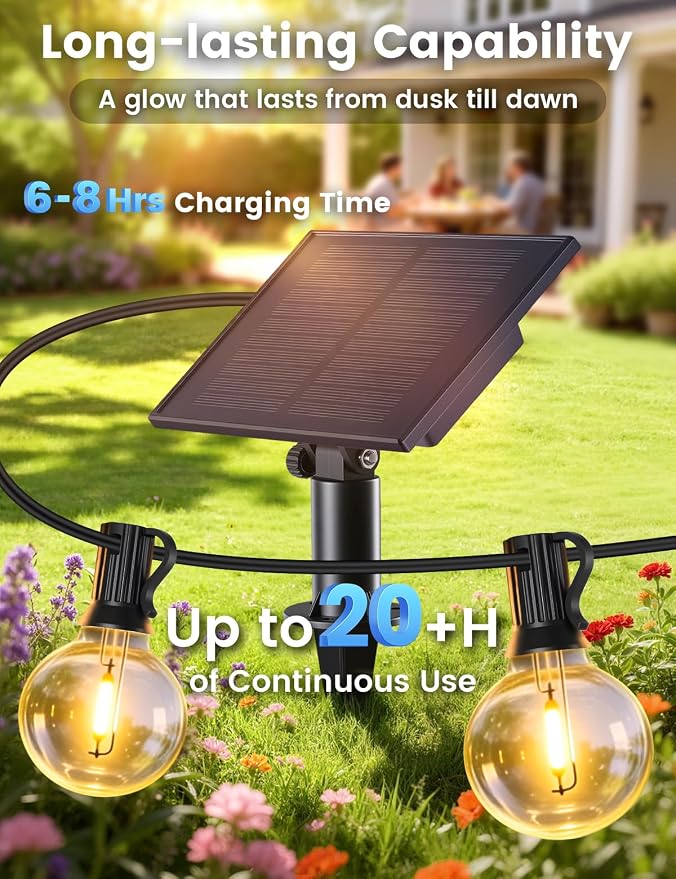 Brightever 25FT Solar String Lights Outdoor Waterproof, G40 Solar Lights - Image 3