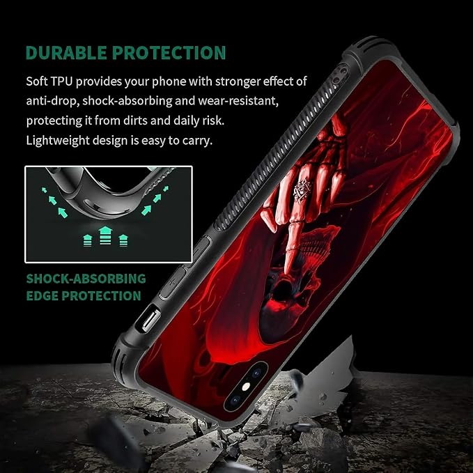 for iPhone Xs Max Case, Gestures Funny Skull Pattern Graphic Design Girl Boy - Image 4
