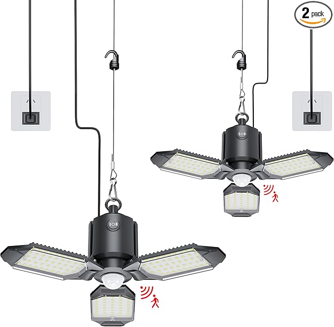 Motion Sensor Garage Light Plug in, 8000LM Shop Light 3 Modes, 3 Deformable LED by Craftersmark