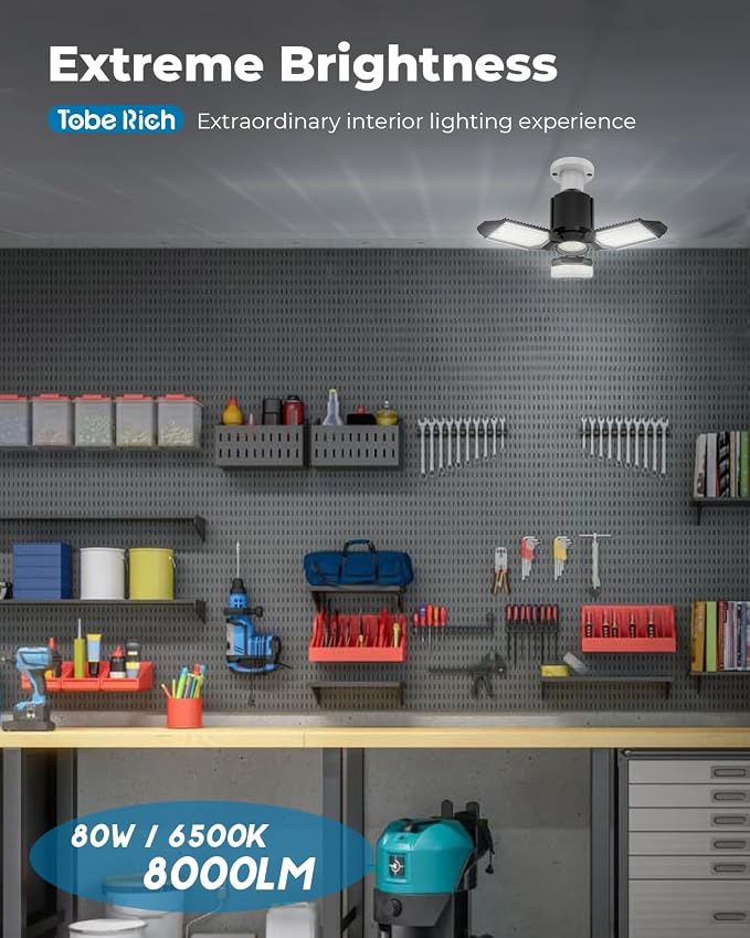 toberich LED Garage Light Bulbs 6 Pack, 8000LM Shop Lights - Image 2