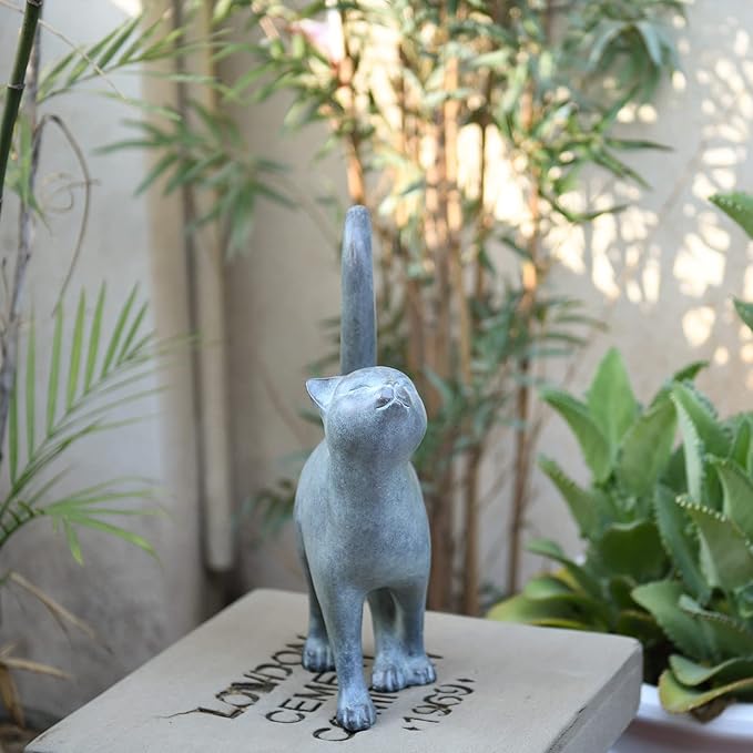 Newman House Studio Garden-Statues Cat-Figurines Home Garden Decor - Farmhouse Backyard Polyresin Kitten 7.6L x 4W x 14.5H inch