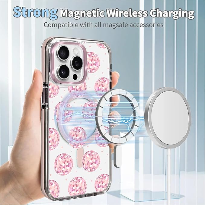 Case for iPhone 14 Pro Max, Disco Balls Pink Phone Case Design，for Women Girls - Image 4