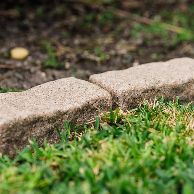 Beuta Landscape Edging | Garden Edging Border | Faux Stone Bricks for Lawn edging, Flower beds, Pathways & Yard Edging– 4 Packs | Each Section Has 6 Bricks 48"L x 4"W x 2.25"H | 12 Spikes |Sandstone