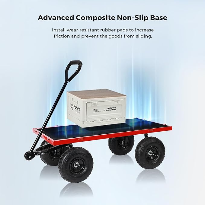 SUNNYFEEL 900 Lbs Capacity Heavy Duty Mesh Steel Garden Cart,Folding Utility Wagon with Removable Side Nets, Non-Slip Rubber Base, Red,Upgraded Version