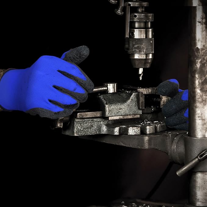 Evridwear Crinkle Latex Rubber Hand Coated Safety Work Gloves for Men Women General Multi Use Construction Warehouse Gardening Assembly Landscaping (X-Large,Blue- 12Pair)