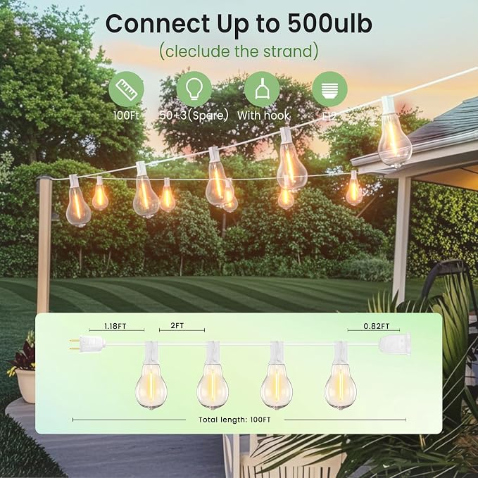 Outdoor String Lights, 100FT LED Patio String Light, String Lights - Image 2