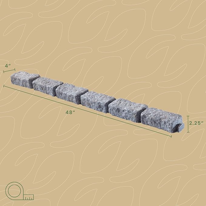 Beuta Landscape Edging | Garden Edging Border | Faux Stone Bricks for Lawn edging, Flower beds, Pathways & Yard Edging– 4 Packs | Each Section Has 6 Bricks 48"L x 4"W x 2.25"H | 12 Spikes |Greystone