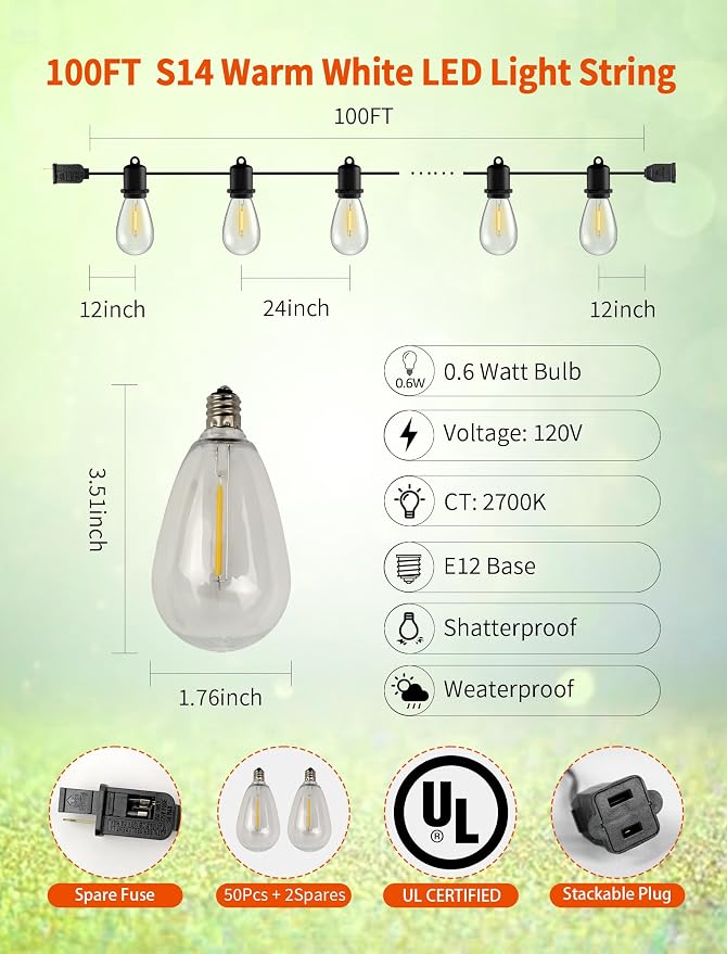 100 FT LED Outdoor String Lights - Image 2
