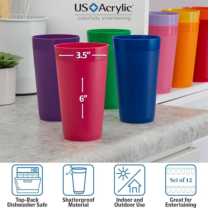 US Acrylic Newport 12-Pack Unbreakable Plastic Cups 12 Assorted Bright Colors - Image 3