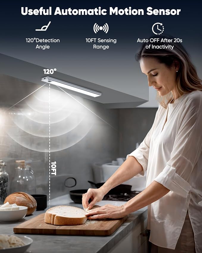Under Cabinet Lighting, 10 Inch LED Battery Operated Rechargeable Motion Sensor - Image 3