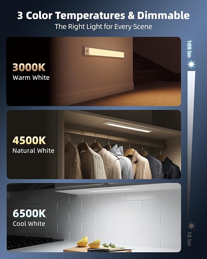 3Pack-Under Cabinet Lighting Wireless, Rechargeable Battery Motion Sensor Light - Image 4