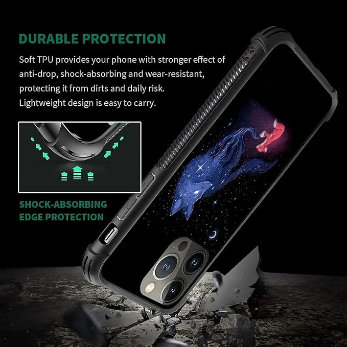 for iPhone 14 Pro Max Case, Galaxy Fox Wolf Pattern Graphic Design Girl Boy - Image 6