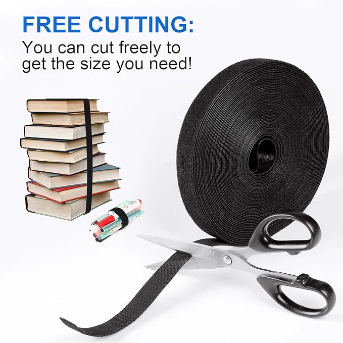 OneLeaf Hook and Loop Roll Reusable Fastening Cable Ties, 33ft x 1inch Black - Image 5