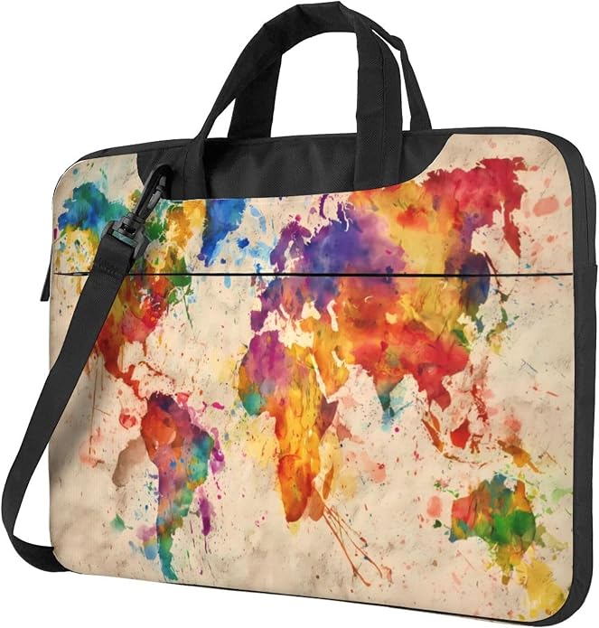 Vintage World Map Laptop Bag, Watercolor Laptop Case Sleeve Women Men Messenger by AYCZN