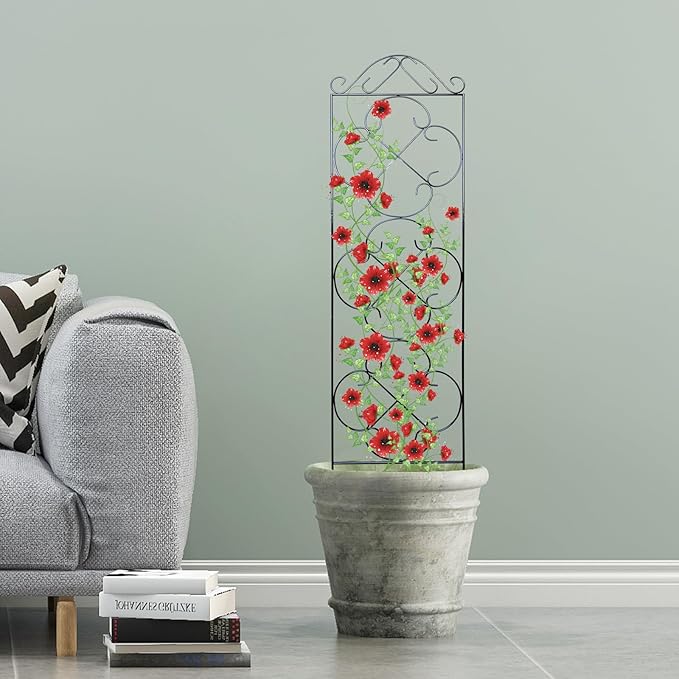 Garden Trellis 4 Pack 48'' H x 12.5'' W Metal Plant Climbing Trellis Suitable for Potted Plants Indoor and Outdoor Climbing Plants Flower Ivy Clematis Black