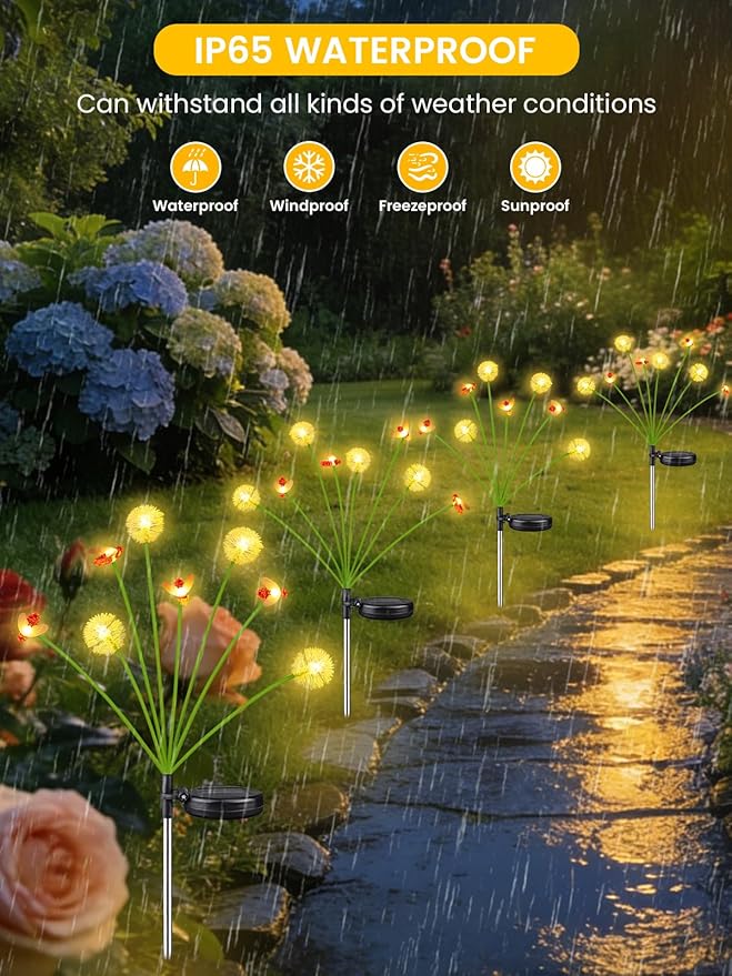 Solar Garden Lights Outdoor, Solar Swaying Dandelion Bee Lights Waterproof - Image 6