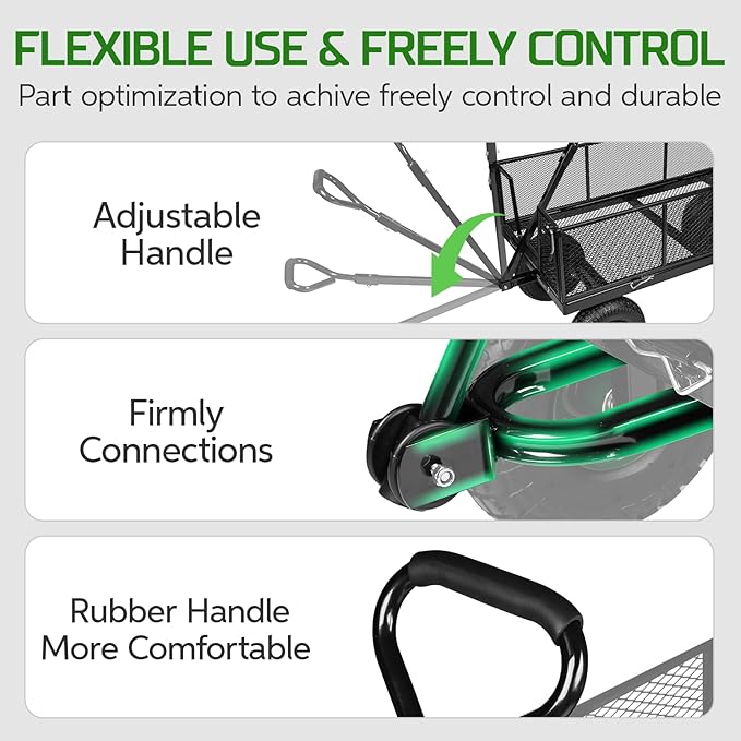 Taifa Heavy Duty Utility Steel Garden Cart 880 Lbs Capacity with Detachable Side Panels Convert to Flatbed for Yard Lawn and Farm, Metal Wagon with 180° Rotating Handle, Black